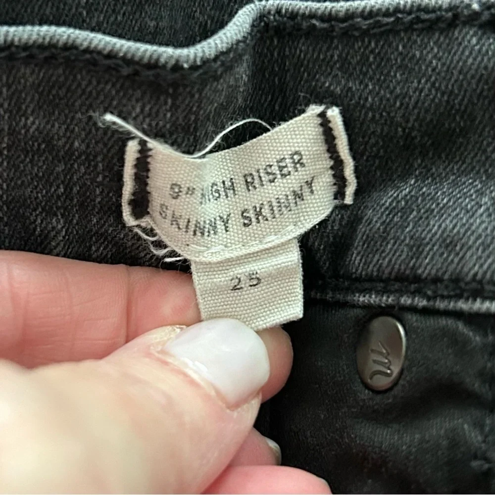 Madewell 9'' Mid-Rise Skinny‎ Ripped Knee Denim Jeans Black Sea Wash Women SZ 25